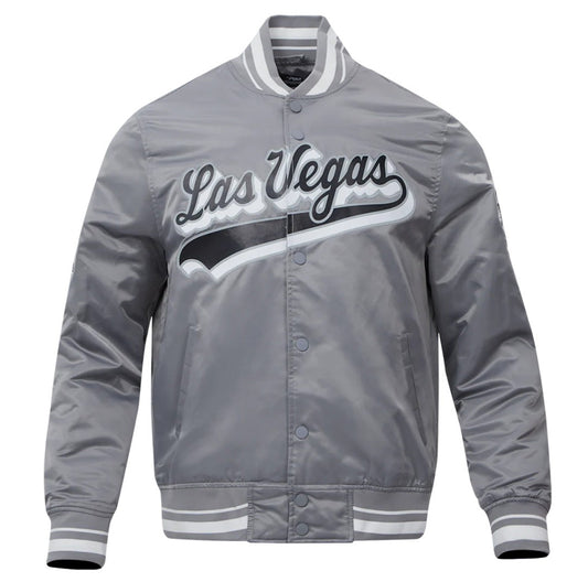 NFL LAS VEGAS RAIDERS SCRIPT TAIL MEN'S RIB SATIN JACKET