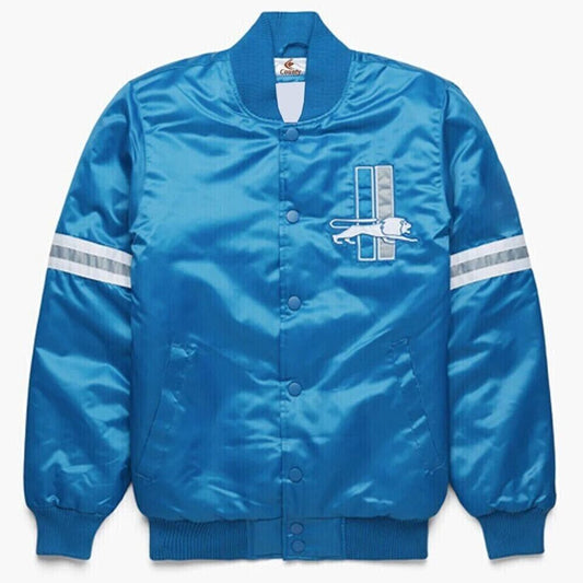 NFL Detroit Lions Vintage 80s Sky Blue Satin Letterman Baseball Varsity Jacket
