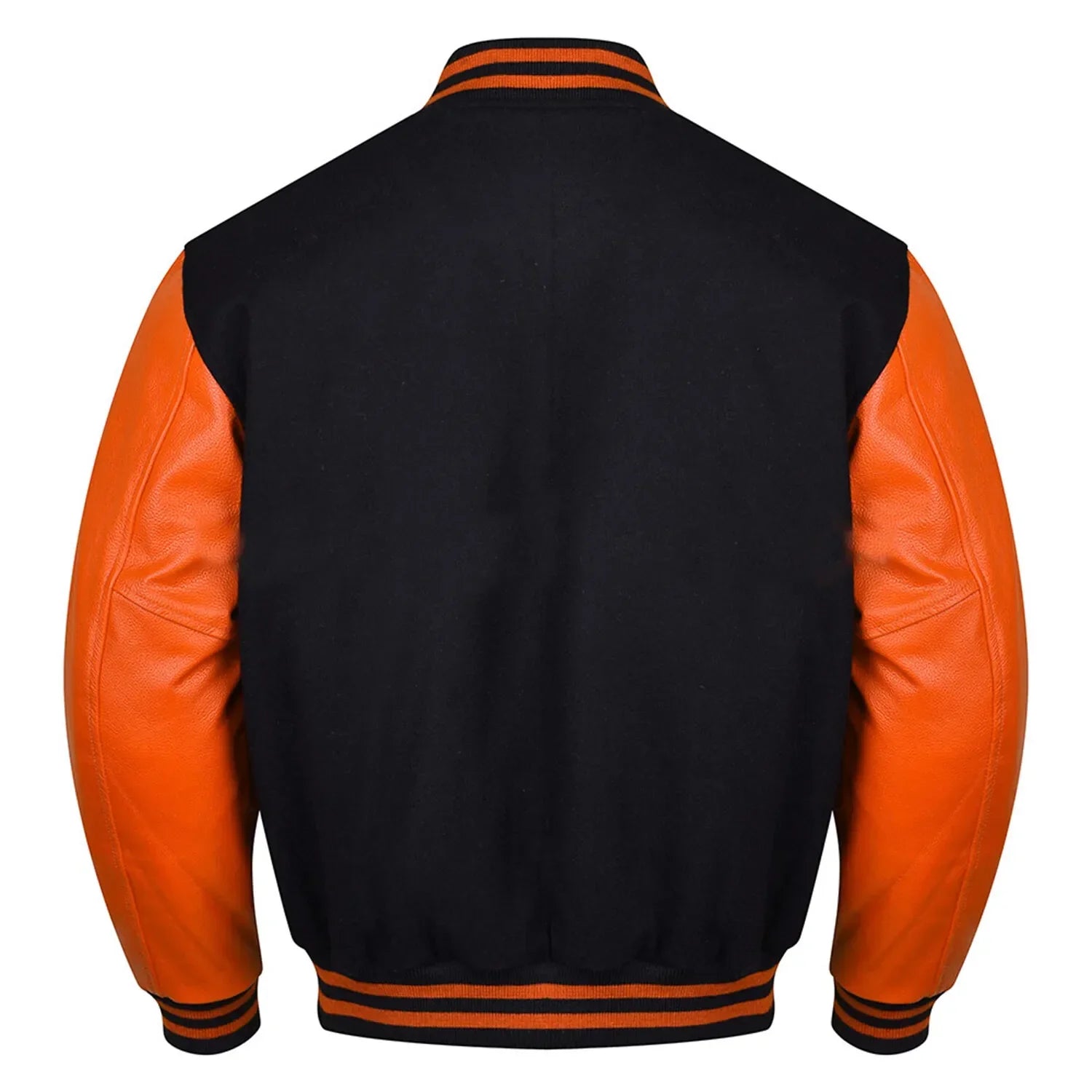 Varsity Black Letterman Baseball Wool &Orange Real Leather Sleeves Jacket
