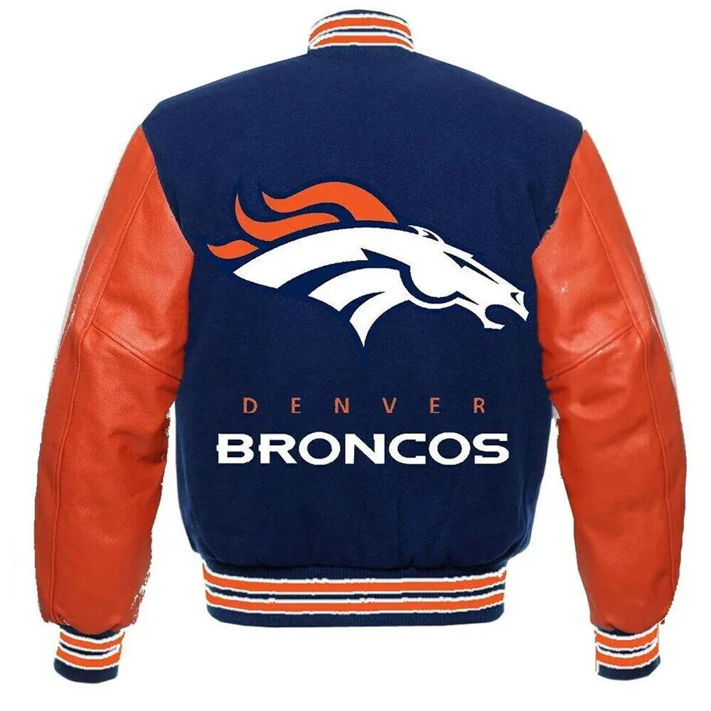 Letterman Denver Broncos Blue and Orange Varsity Jacket