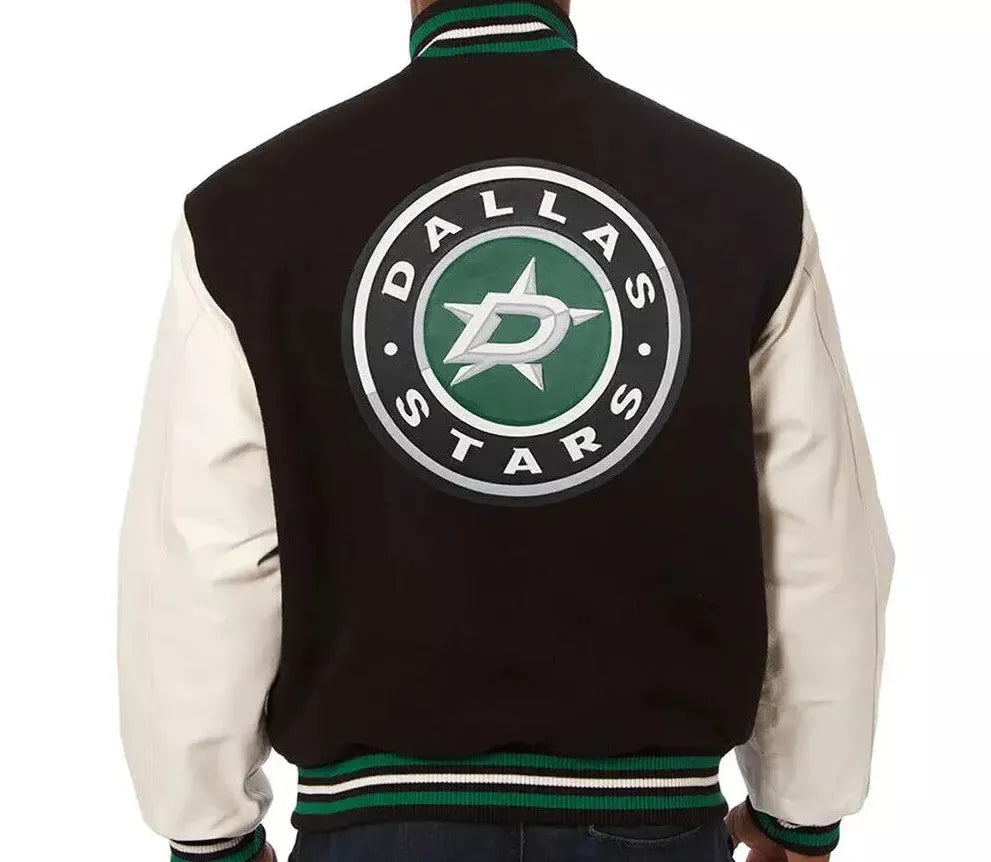 Letterman Dallas Stars Black and White Varsity Jacket