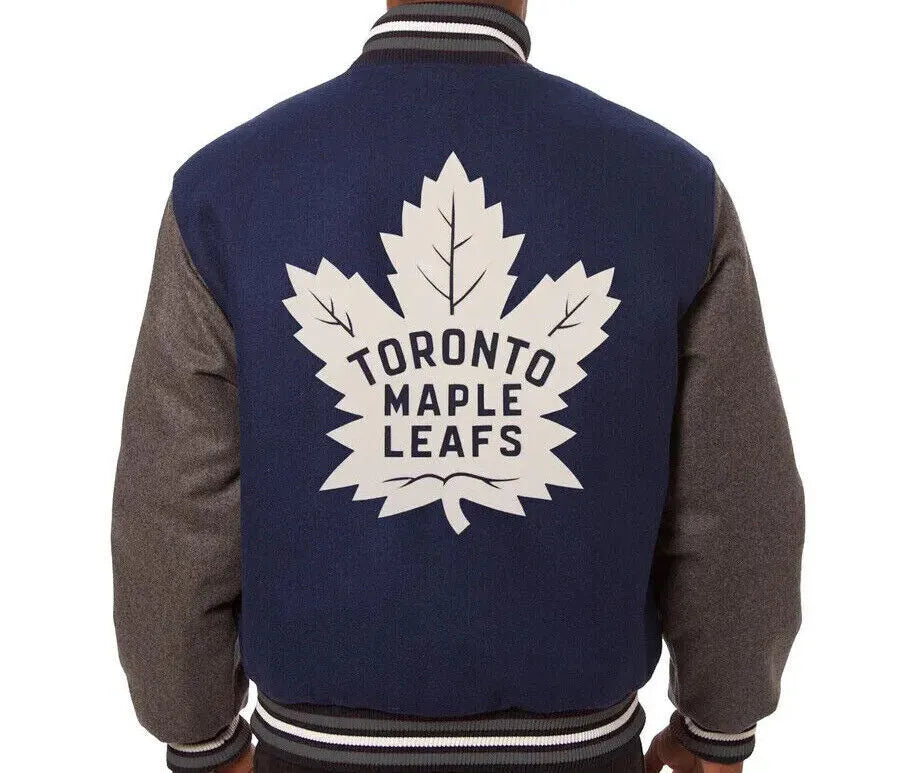 Toronto Maple Leafs Varsity Jacket Embroidered All Wool Two-Tone Jacket - Navy/G