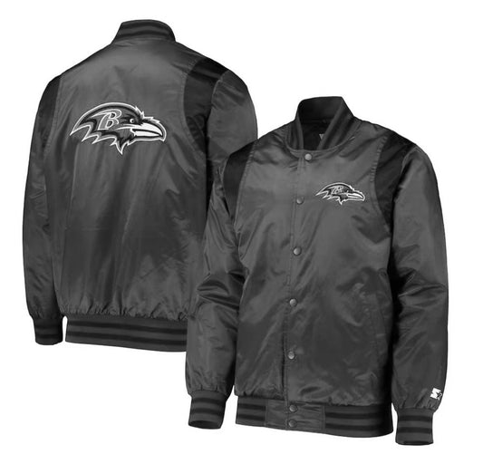 Men's Starter  GREY/Black Baltimore Ravens  Satin Varsity Full-Snap Jacket