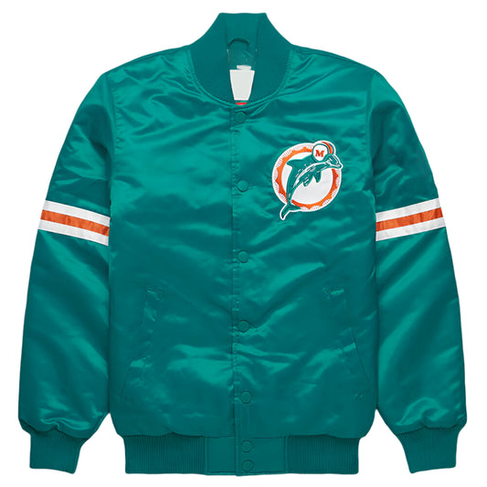 NFL Miami Dolphins Turquoise Satin Bomber Letterman Baseball Varsity Jacket