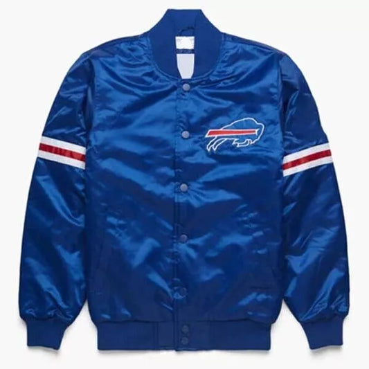 Men's Buffalo Bills Royal Satin Bomber Style Full Snap Lettermen Varsity Jacket