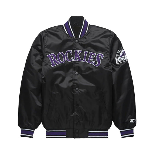 Rockies Black Satin Baseball Bomber Style Letterman Varsity Jacket