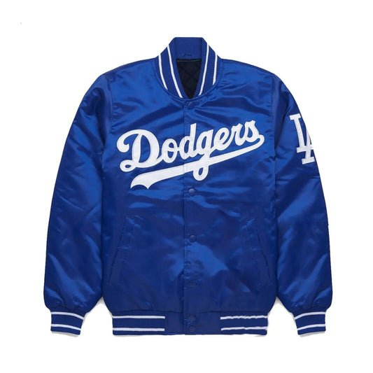 Los Angeles Dodgers Blue Satin Baseball Jacket Full-Snap with Embroidery logos