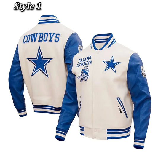 Men New Dallas Cowboys Retro Classic Varsity Cream Wool Jacket