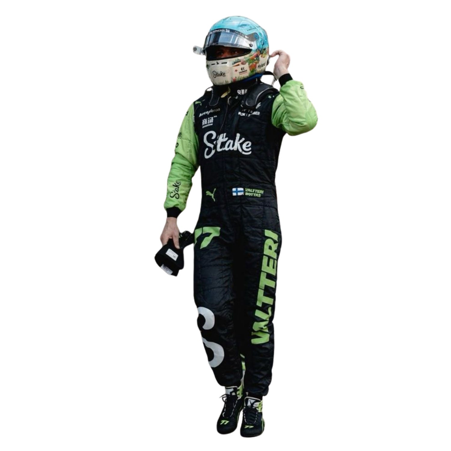 2024 Valtteri bottas in a racing suit with visible branding on a white background