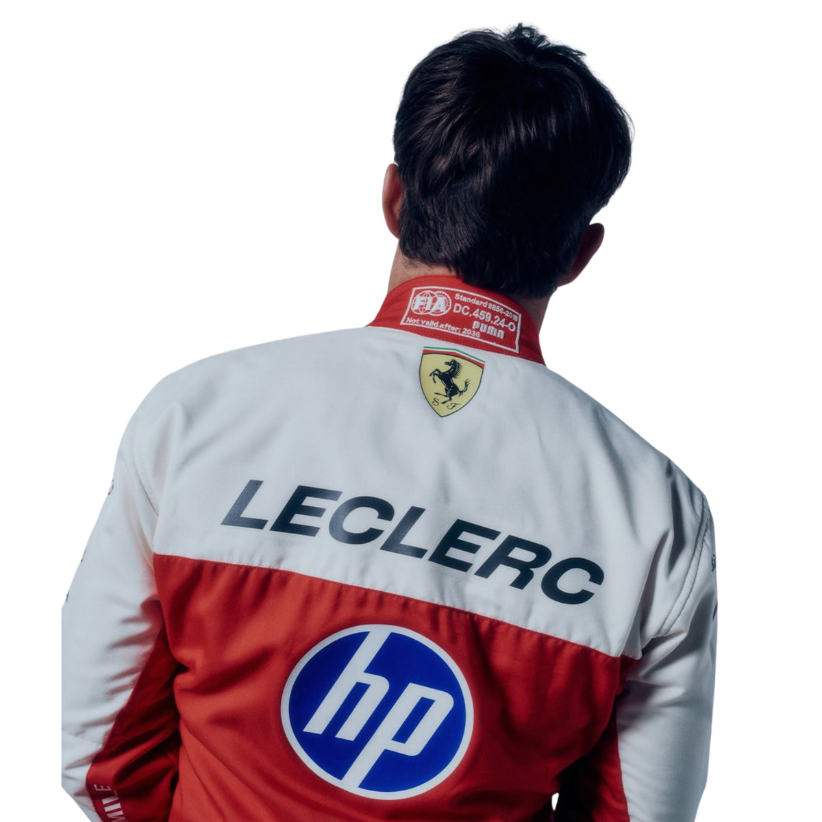 Charles Leclerc wearing a 2026 USGP Ferrari F1 racing suit with various sponsor logos - Revex Gear