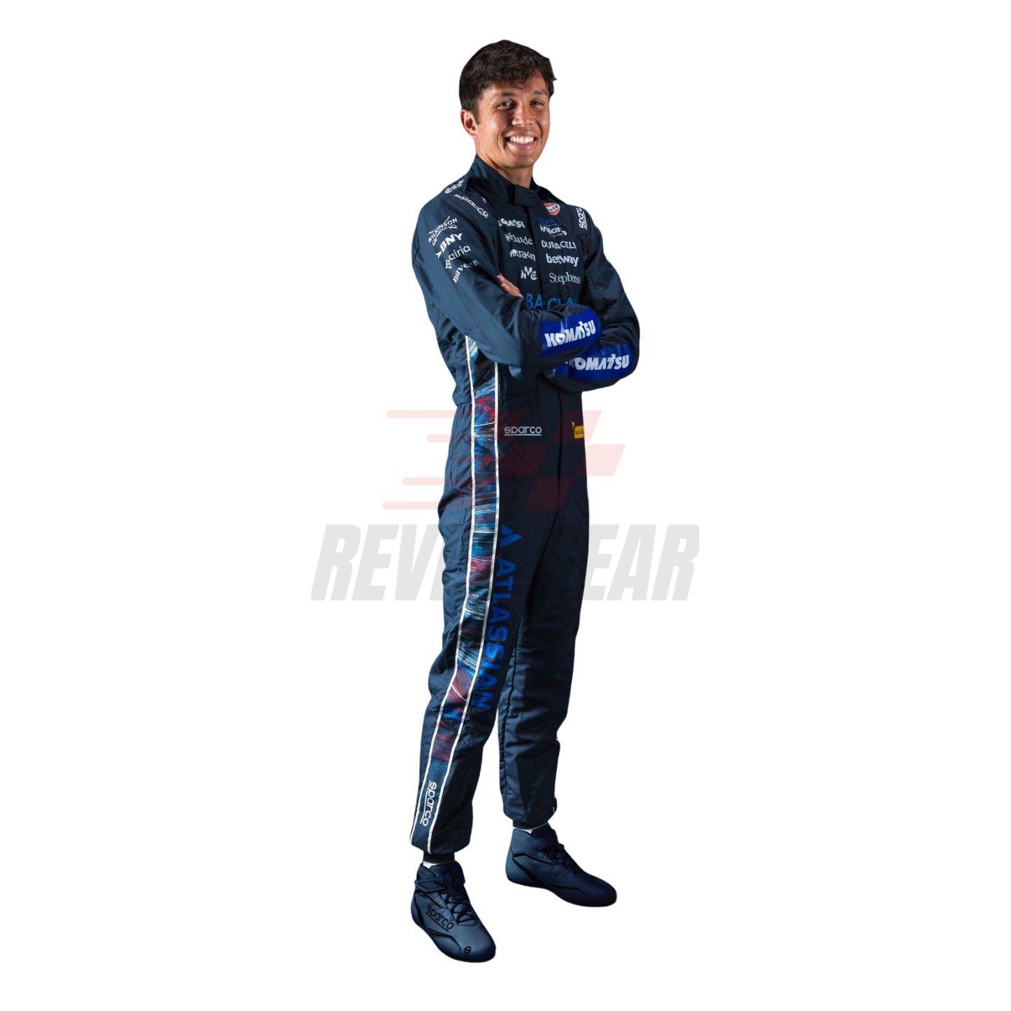 Full View of Carlos Sainz Smiling in 2026 F1 Racing British Costume 