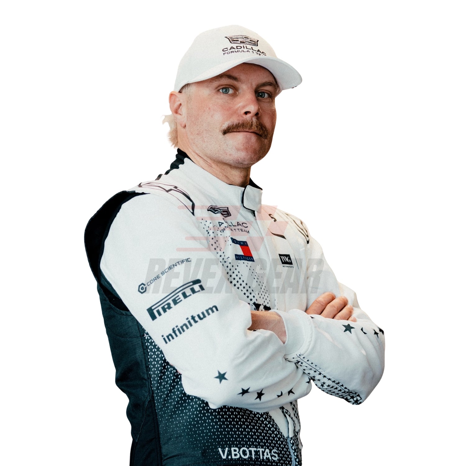 Valtteri is wearing a 2026 miami racing suit with visible branding on a white background