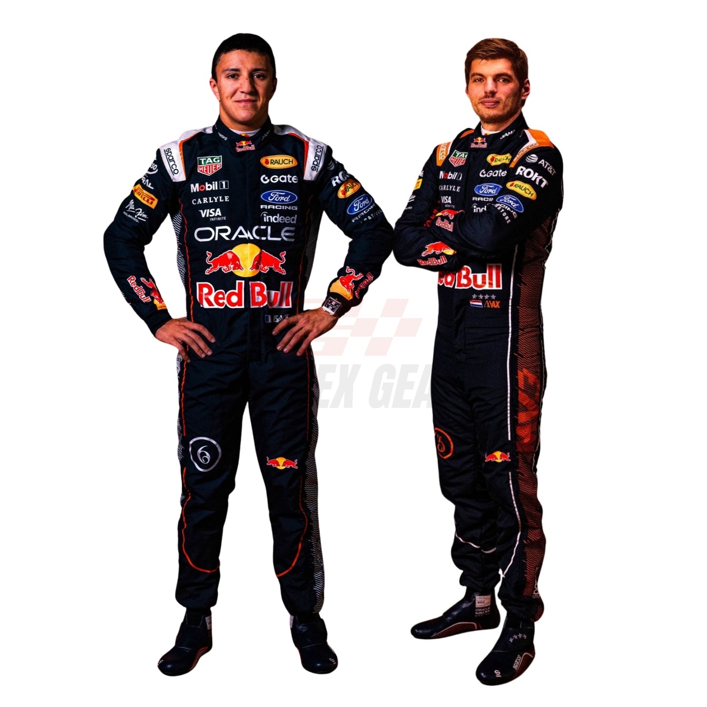 Front View of the Max Verstappen & Isack Hadjar wearing 2026 Dutch GP F1 Racing Suit