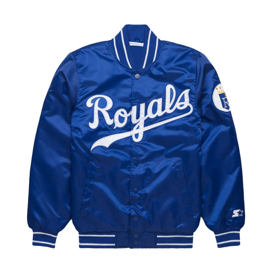 Royal Blue Satin Royals Baseball Bomber Style Letterman Varsity Jacket