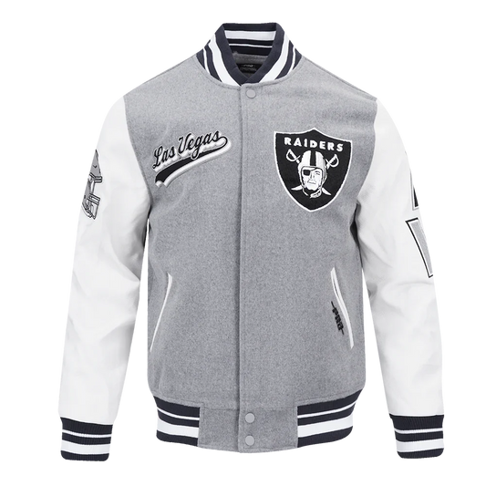 NFL LAS VEGAS RAIDERS SCRIPT TAIL MEN'S RIB WOOL VARSITY JACKET
