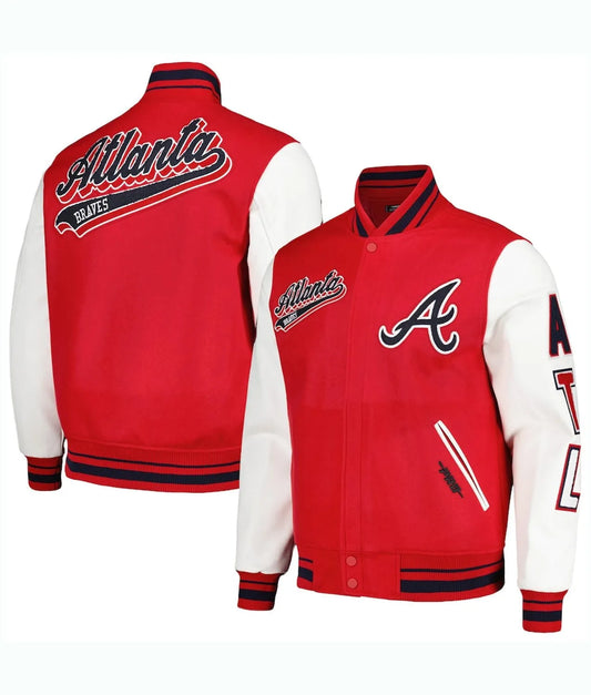 Atlanta Braves Script Tail Red and White Varsity Jacket