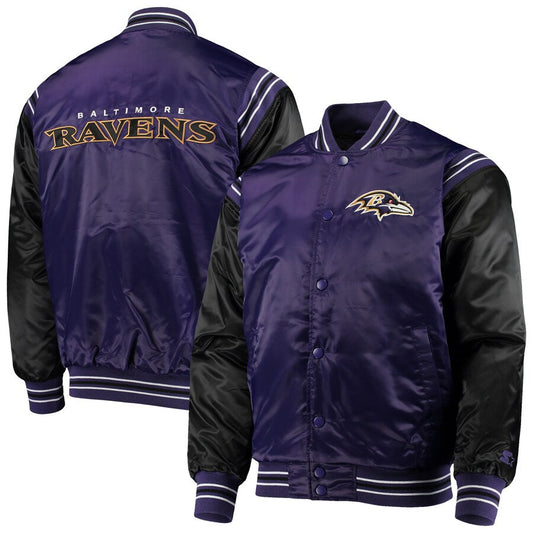 Men's Baltimore Ravens Starter Purple/Black Enforcer Satin Varsity Full-Snap Jacket