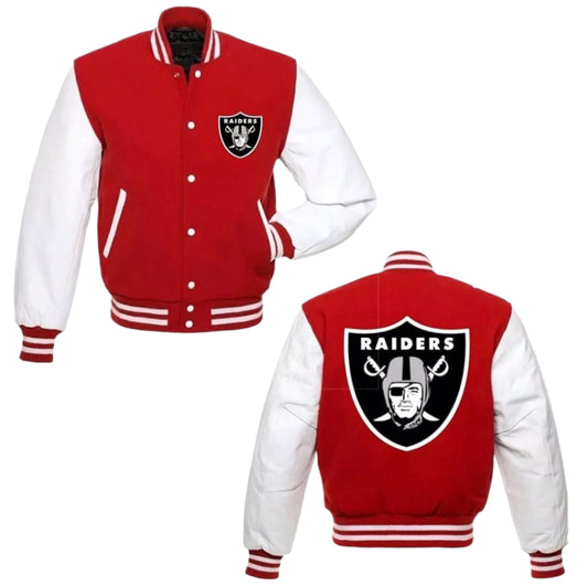 NFL Oakland Las Vegas Raiders Letterman varsity jacket with Pure Leather sleeves