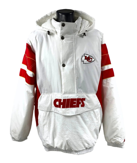 Kansas City Chiefs Jacket Starter Hooded Half Zip Pullover WHITE