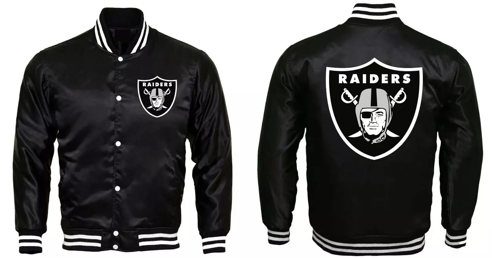 NFL Oakland Las Vegas Raiders Bomber Style Letterman Black Satin Varsity Jacket