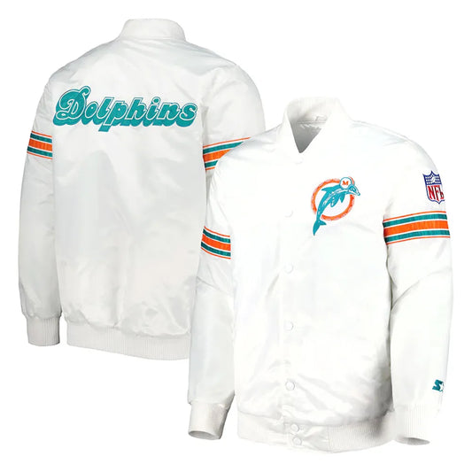 Miami Dolphins The Power Forward White Full-Snap Satin Jacket