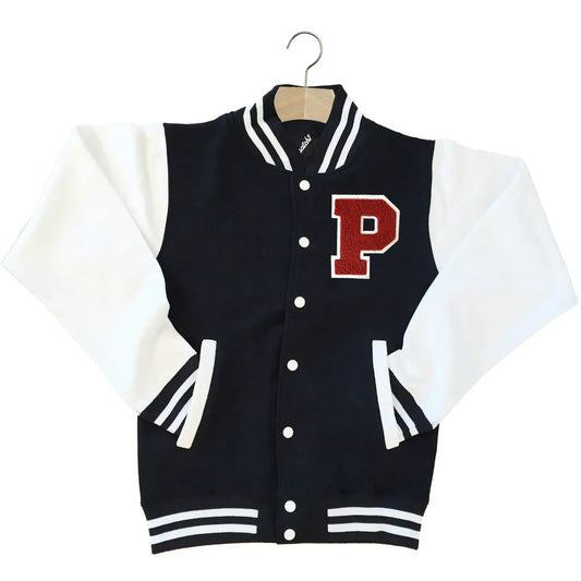 VARSITY BASEBALL JACKET UNISEX PERSONALISED WITH GENUINE US COLLEGE LETTER P