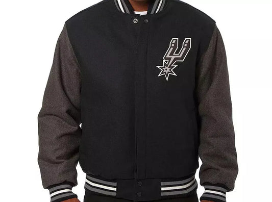 Letterman San Antonio Spurs Black and Grey-ALL Wool Varsity Jacket