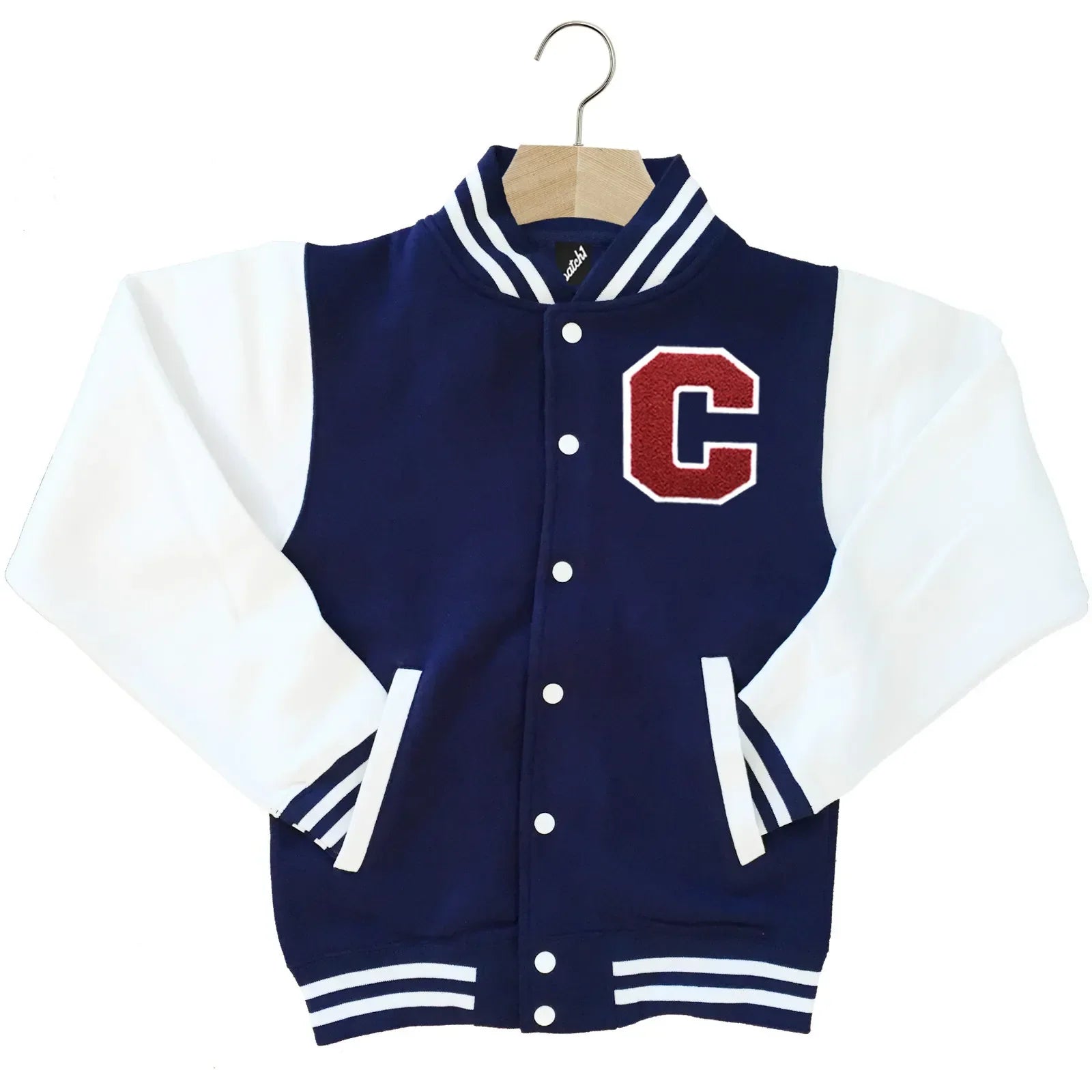 VARSITY BASEBALL JACKET UNISEX PERSONALISED WITH GENUINE US COLLEGE LETTER C