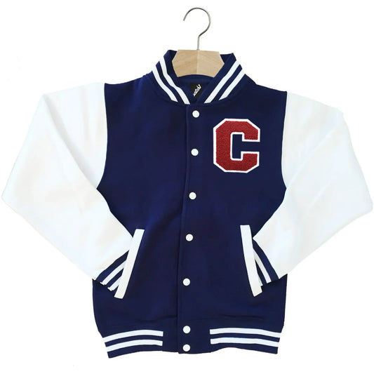 VARSITY BASEBALL JACKET UNISEX PERSONALISED WITH GENUINE US COLLEGE LETTER C