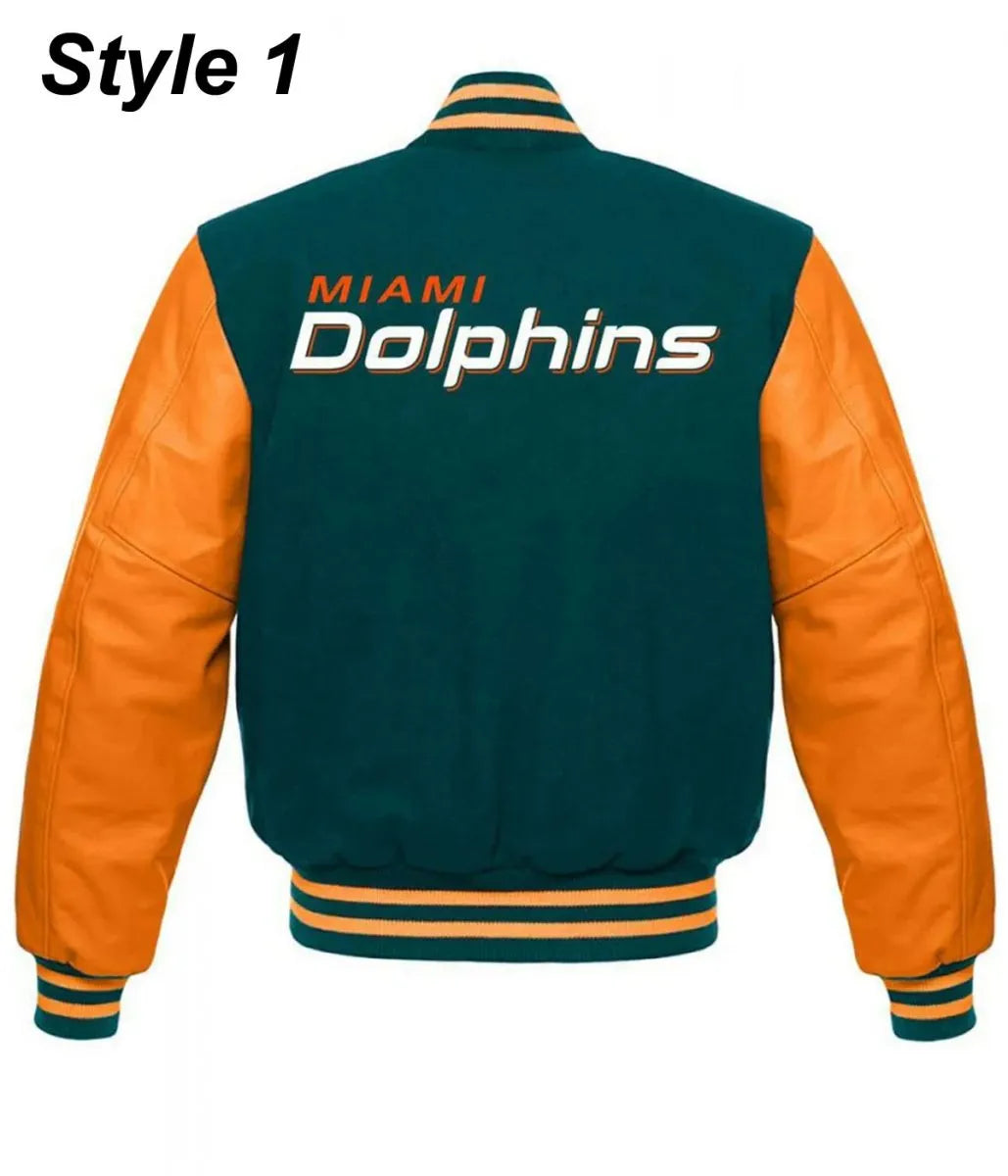 Letterman Miami Dolphins Blue and White Varsity Jacket