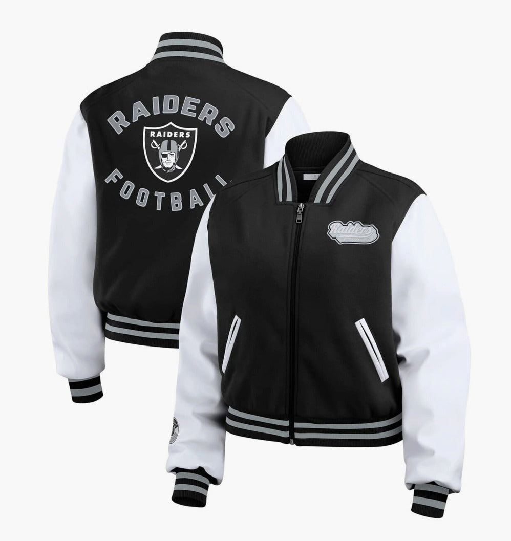 Women  Black/White Las Vegas Raiders Varsity Full-Zip Jacket
