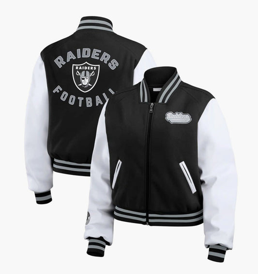 Women  Black/White Las Vegas Raiders Varsity Full-Zip Jacket