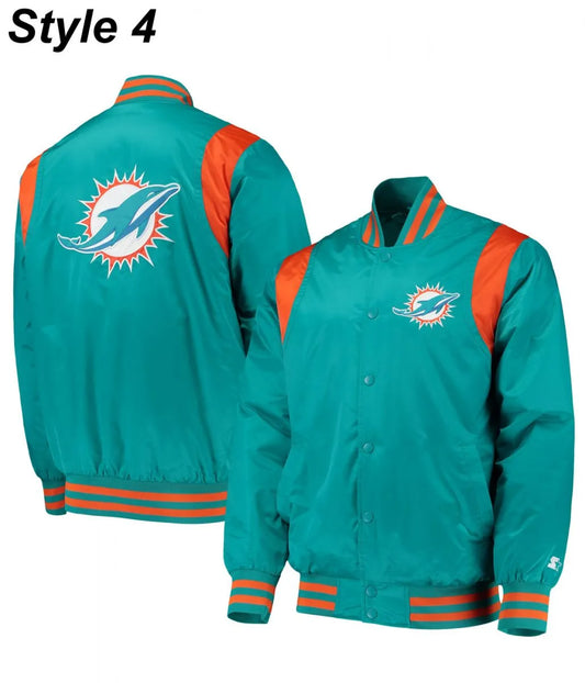 Bomber Miami Dolphins Teal Green Satin Jacket