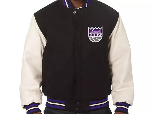 Letterman Sacramento Kings Black and White Varsity Jacket