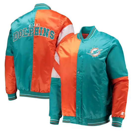 Miami Dolphins Leader Aqua and Orange Varsity Satin Jacket