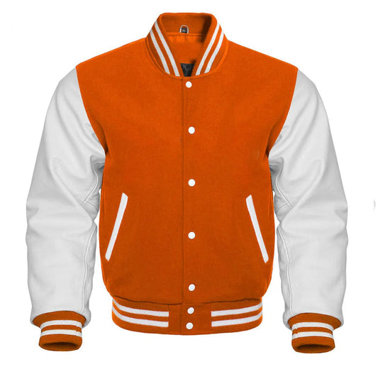 Varsity Letterman Bomber Baseball College Jacket Wool & Real Leather Sleeves