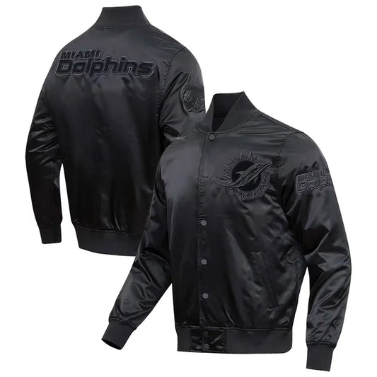 Miami Dolphins Triple Black Satin Jacket