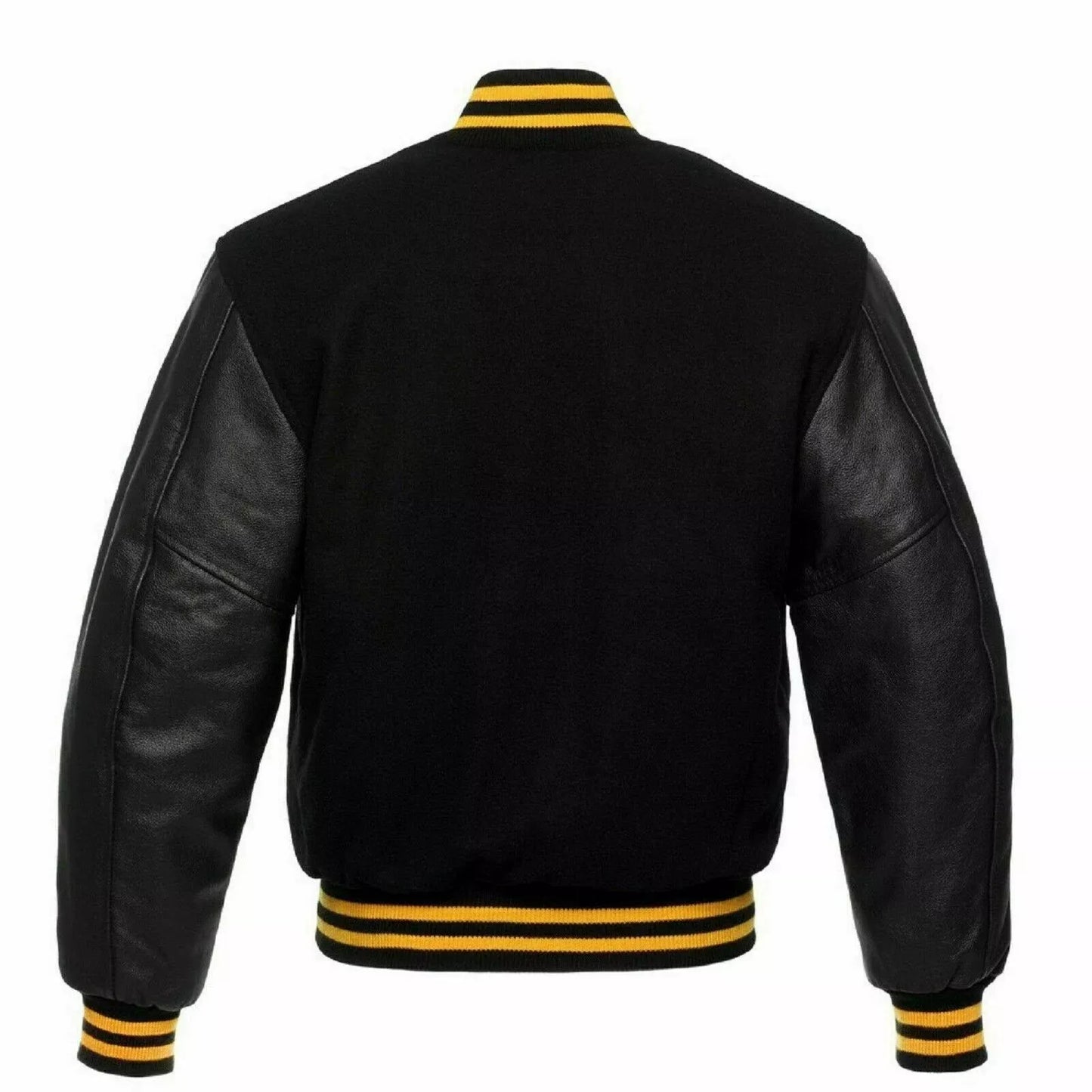 Mens Letterman Black Wool Black Leather Sleeves Michigan Varsity Jacket