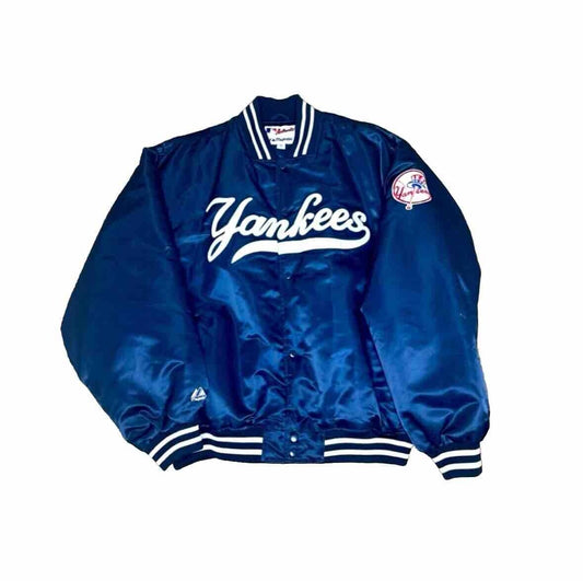 NY Yankees Vintage 90s Athletic Jacket Blue Satin Bomber Style Varsity Jacket