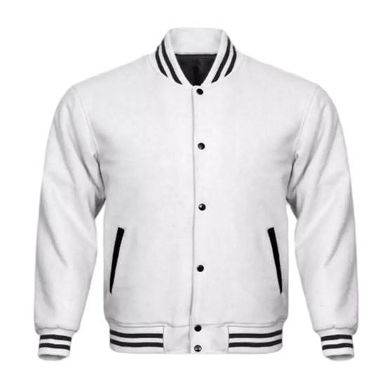 Varsity Classic Retro Letterman Baseball All Wool Solid White Jacket