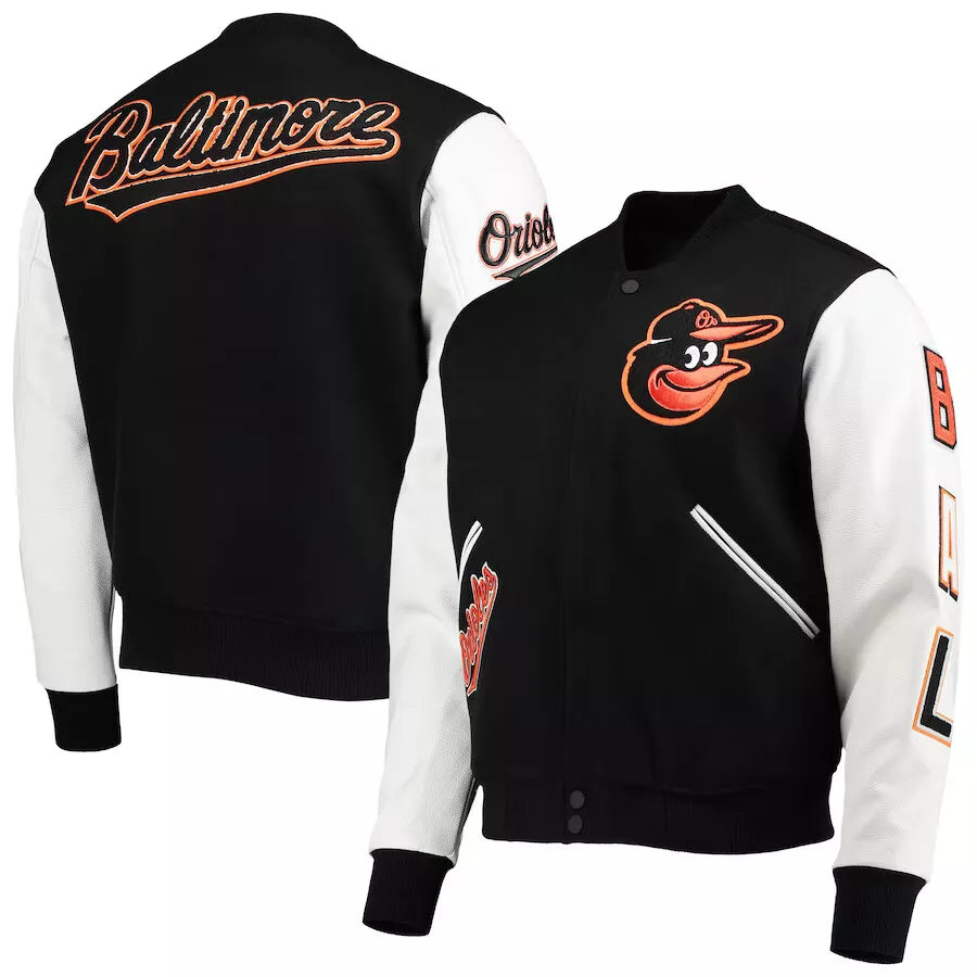 Letterman Baltimore Orioles Pro Standard Black and White Varsity Jacket