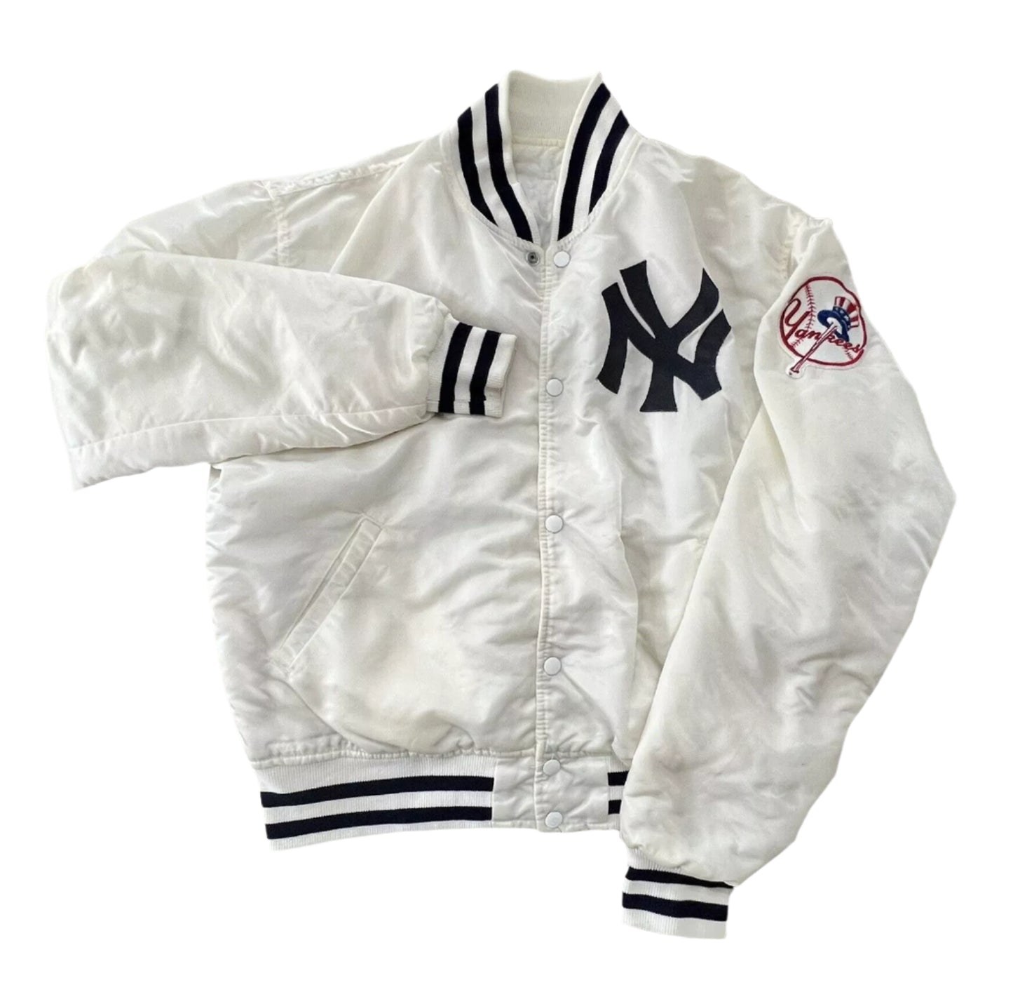 NY Yankees Vintage 90s Athletic Jacket White Satin Bomber Style Varsity Jacket-02