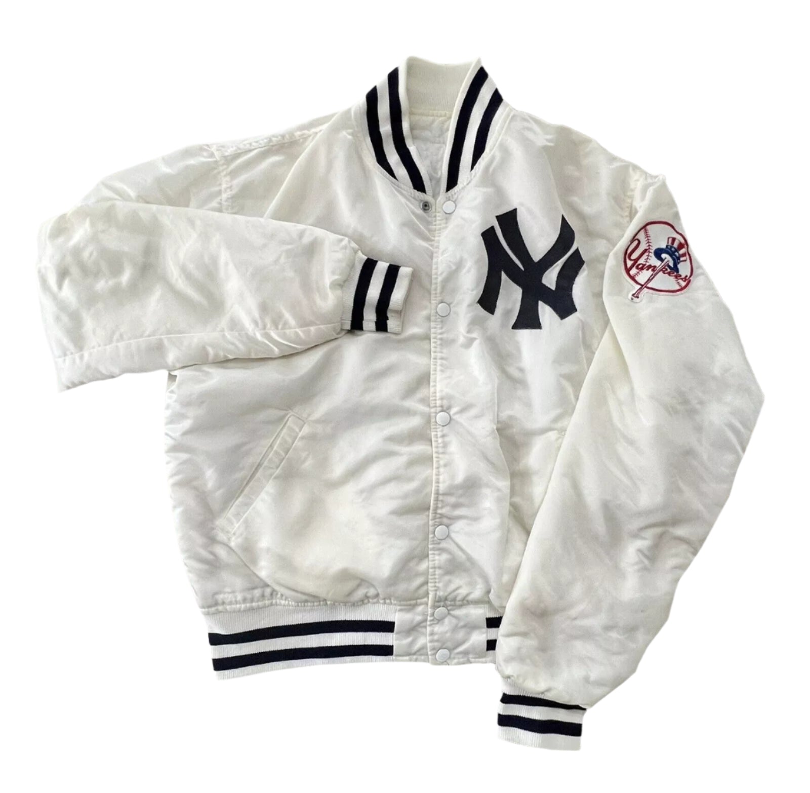 NY Yankees Vintage 90s Athletic Jacket White Satin Bomber Style Varsity Jacket-02