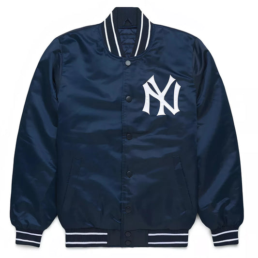 MLB New York Yankees Navy Blue Satin Baseball Jacket Varsity Jacket