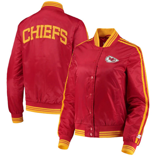 Women's Starter Red Kansas City Chiefs Overtime Varsity Satin Full-Snap Jacket