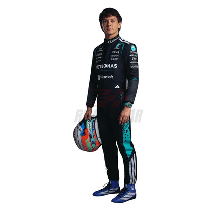 Andrea Kimi Antonelli 2026 silver F1 racing suit front view with race number and sponsor logos - Revex Gear