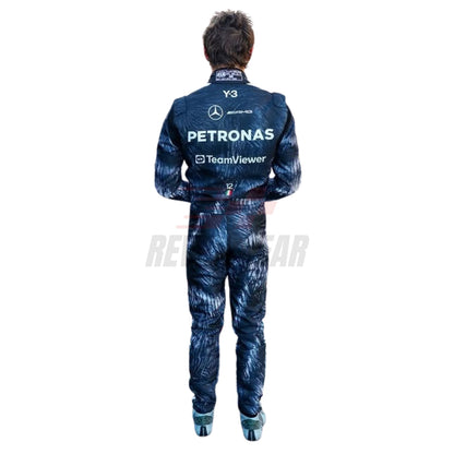 Back view of Japanese GP F1 costume featuring driver numbers and upper back sponsor placement - Revex Gear