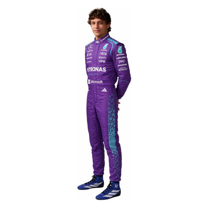 Full View of Andrea Kimi Antonelli Wearing - Miami GP Purple F1 Racing Suit