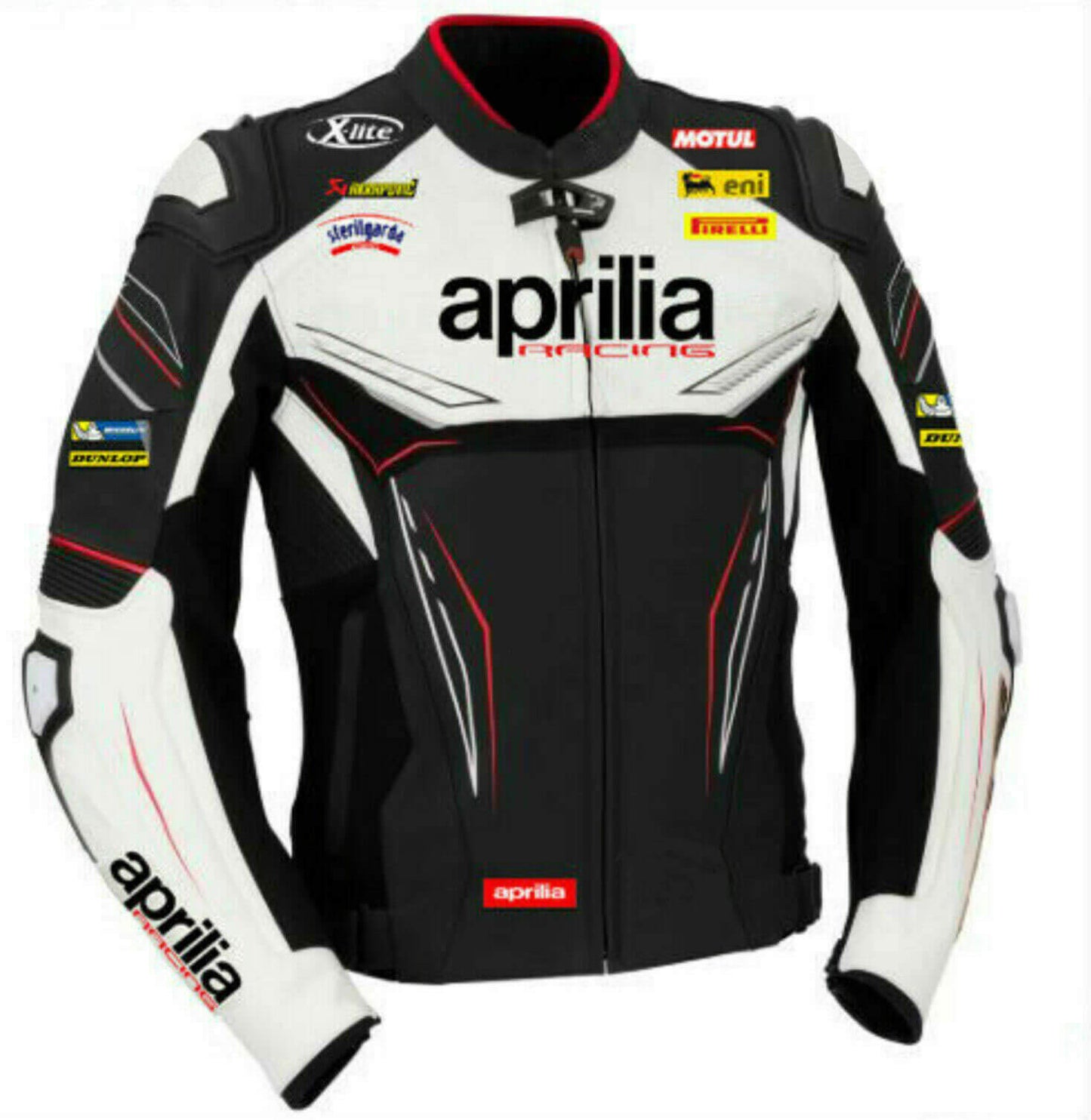 Aprilia Schwarz-Weiß-Motorrad-Rennlederjacke