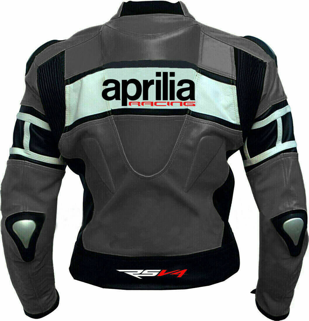 Aprilia Motorcycle Gray Racing Leather Jacket